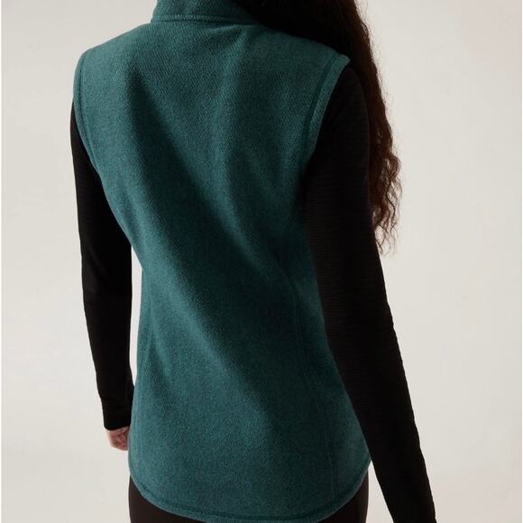 Athleta Size 1X Stroll Fleece Moto Vest Borealis Green Running Warm Athleisure - Picture 2 of 13